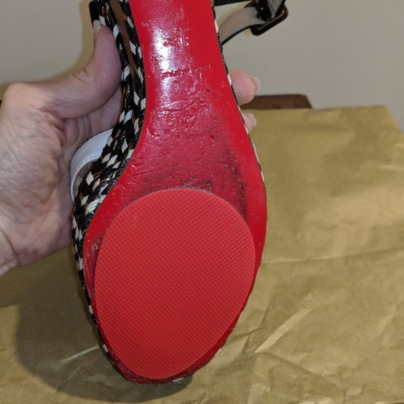 Christian Louboutin Lagoa 70 Platform Sandal Espadrilles 38 - Black/White 7.5 US - Picture 4 of 11